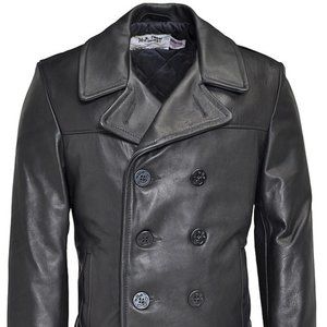 Schott NYC Men’s Leather Naval Pea Coat Size 54 740N
